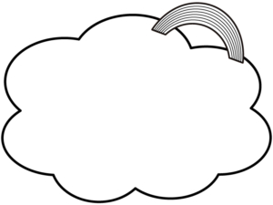 虹と雲の白黒もこもこフレーム飾り枠イラスト