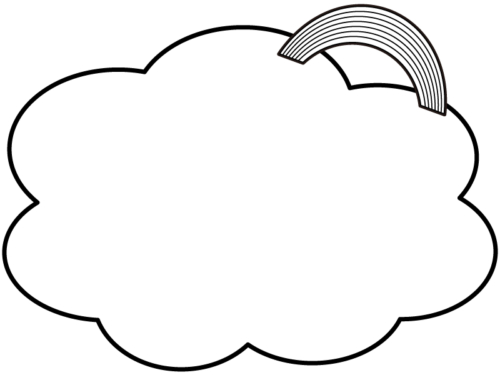 虹と雲の白黒もこもこフレーム飾り枠イラスト