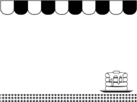 パンケーキとお店風（白黒）の上下フレーム飾り枠イラスト