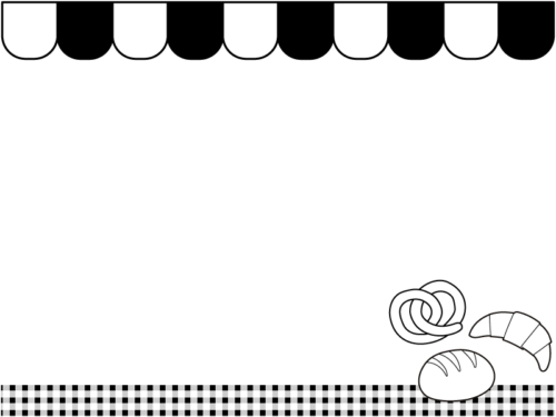 パンとお店風(白黒)の上下フレーム飾り枠イラスト