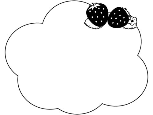 いちごの白黒もこもこフレーム飾り枠イラスト