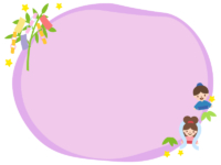 七夕飾りと織姫彦星のいびつな薄紫フレーム飾り枠イラスト