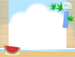 風鈴とすだれと入道雲とスイカのフレーム飾り枠イラスト