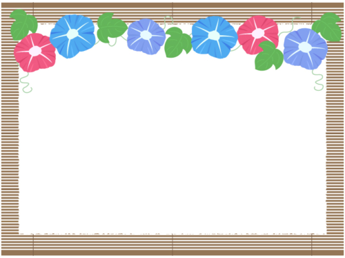 こげ茶色のすだれと朝顔のフレーム飾り枠イラスト