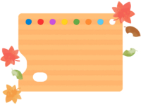 紅葉した落ち葉と木のパレットのフレーム飾り枠イラスト
