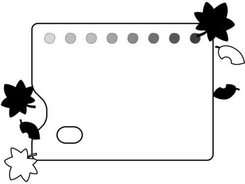 紅葉した落ち葉とパレットの白黒フレーム飾り枠イラスト