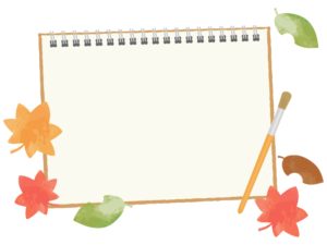 紅葉した落ち葉とスケッチブックのフレーム飾り枠イラスト
