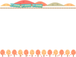 紅葉した秋の風景と電車の上下フレーム飾り枠イラスト