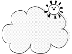 笑顔の太陽とドット柄の雲の白黒フレーム飾り枠イラスト