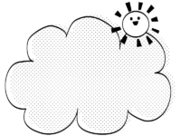 笑顔の太陽とドット柄の雲の白黒フレーム飾り枠イラスト