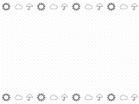 上下の太陽・雲・傘と白黒ドット柄フレーム飾り枠イラスト