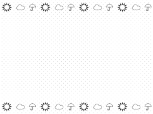 上下の太陽・雲・傘と白黒ドット柄フレーム飾り枠イラスト