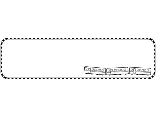 線路と電車の白黒横長フレーム飾り枠イラスト