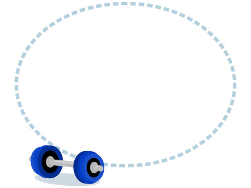 青いダンベルの点線楕円形フレーム飾り枠イラスト