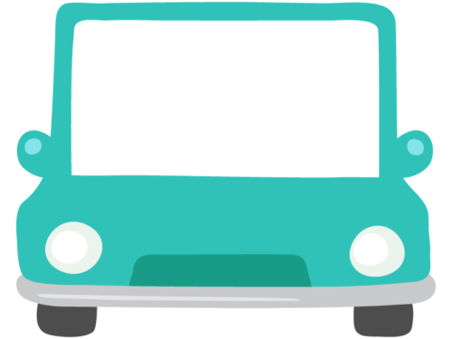 ミントグリーンの車の正面の横長フレーム飾り枠イラスト