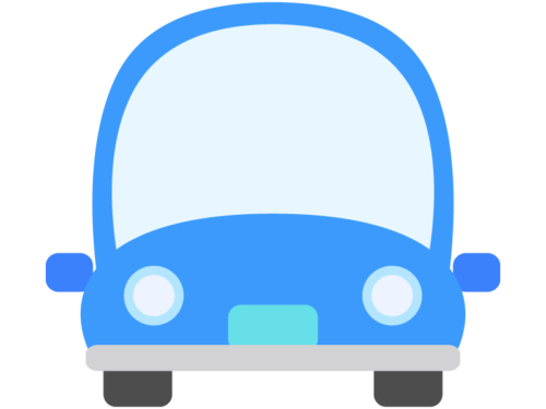 青い車の正面のフレーム飾り枠イラスト