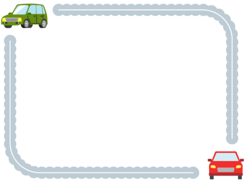 緑色と赤色の車の灰色モコモコ線フレーム飾り枠イラスト