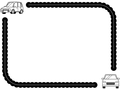 二台の車の白黒モコモコ線フレーム飾り枠イラスト