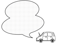 ボンネットを開けた車の白黒ドット柄吹き出しフレーム飾り枠イラスト