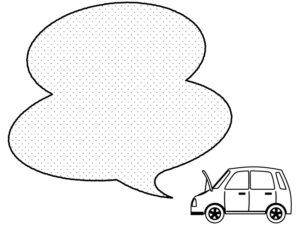 ボンネットを開けた車の白黒ドット柄吹き出しフレーム飾り枠イラスト