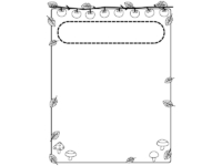 柿と落ち葉ときのこの見出し付き白黒縦長フレーム飾り枠イラスト