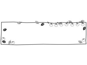 柿と枝と落ち葉の横長白黒フレーム飾り枠イラスト