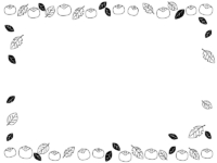 柿と落ち葉の白黒囲みフレーム飾り枠イラスト