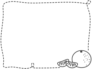 みかんと房の手書き風白黒点線フレーム飾り枠イラスト