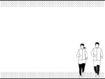ランニングをする男女の白黒上下フレーム飾り枠イラスト