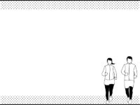 ランニングをする男女の白黒上下フレーム飾り枠イラスト