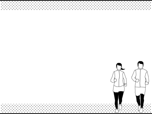 ランニングをする男女の白黒上下フレーム飾り枠イラスト