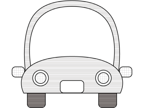 車の正面の白黒フレーム飾り枠イラスト