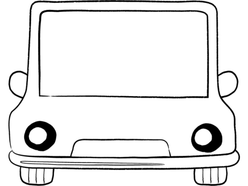 車の正面の鉛筆風白黒フレーム飾り枠イラスト