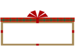 赤いリボンのプレゼント箱の形の横長クリスマスフレーム飾り枠イラスト