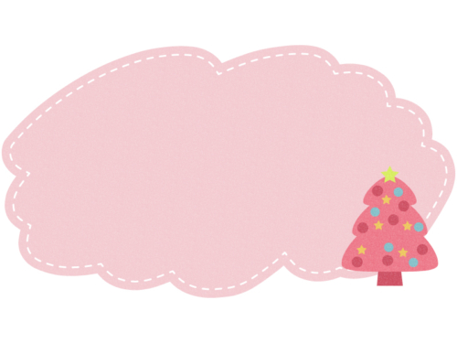 クリスマスツリーのピンク色フェルト調フレーム飾り枠イラスト