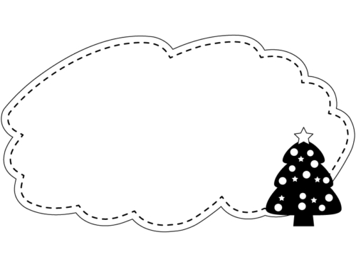 クリスマスツリーの白黒もこもこ横長フレーム飾り枠イラスト