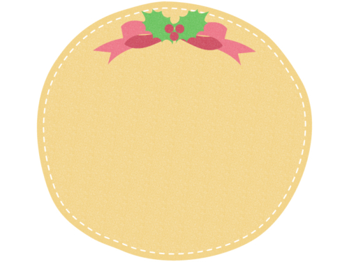 柊リボンの黄色フェルト調クリスマスフレーム飾り枠イラスト