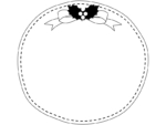 柊リボンの白黒円形クリスマスフレーム飾り枠イラスト