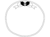 柊リボンの白黒円形クリスマスフレーム飾り枠イラスト