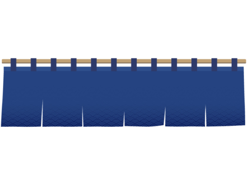 紺色の和柄暖簾（のれん）の横長フレーム飾り枠イラスト