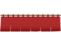 赤い和柄暖簾（のれん）の横長フレーム飾り枠イラスト