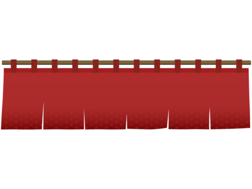 赤い和柄暖簾（のれん）の横長フレーム飾り枠イラスト