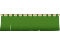抹茶色の和柄暖簾（のれん）の横長フレーム飾り枠イラスト