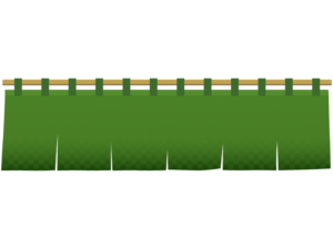 抹茶色の和柄暖簾（のれん）の横長フレーム飾り枠イラスト