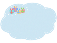 プレゼント箱の水色フェルト調フレーム飾り枠イラスト