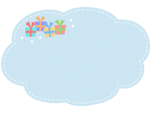 プレゼント箱の水色フェルト調フレーム飾り枠イラスト