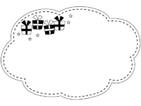 プレゼント箱の白黒もこもこフレーム飾り枠イラスト