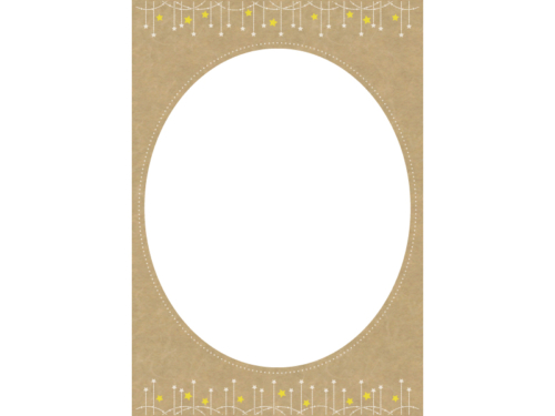 上下の星の飾りの楕円形縦長クラフト紙のフレーム飾り枠イラスト