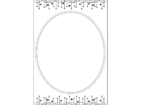 上下の星の飾りの楕円形縦長白黒フレーム飾り枠イラスト