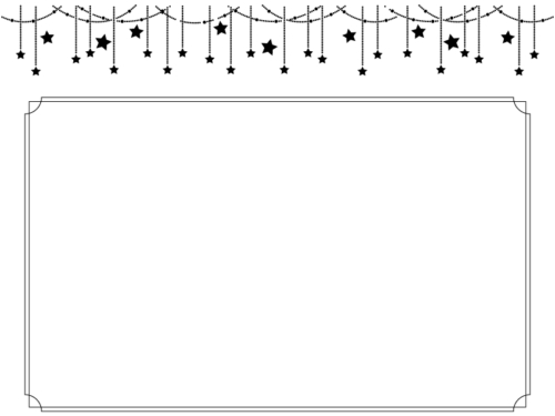 キラキラした星の飾りの白黒フレーム飾り枠イラスト